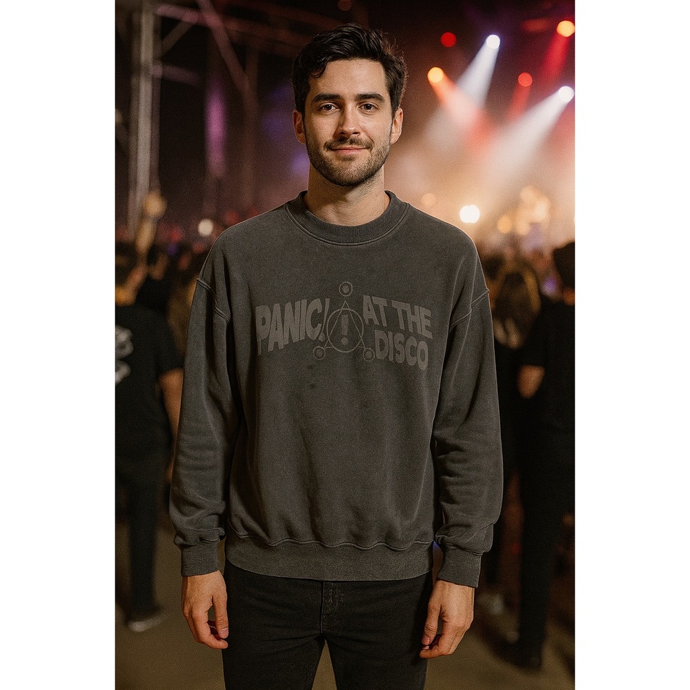 Panic At The Disco Band Graphic‎ Mock Neck Sweatshirt Men's Gray